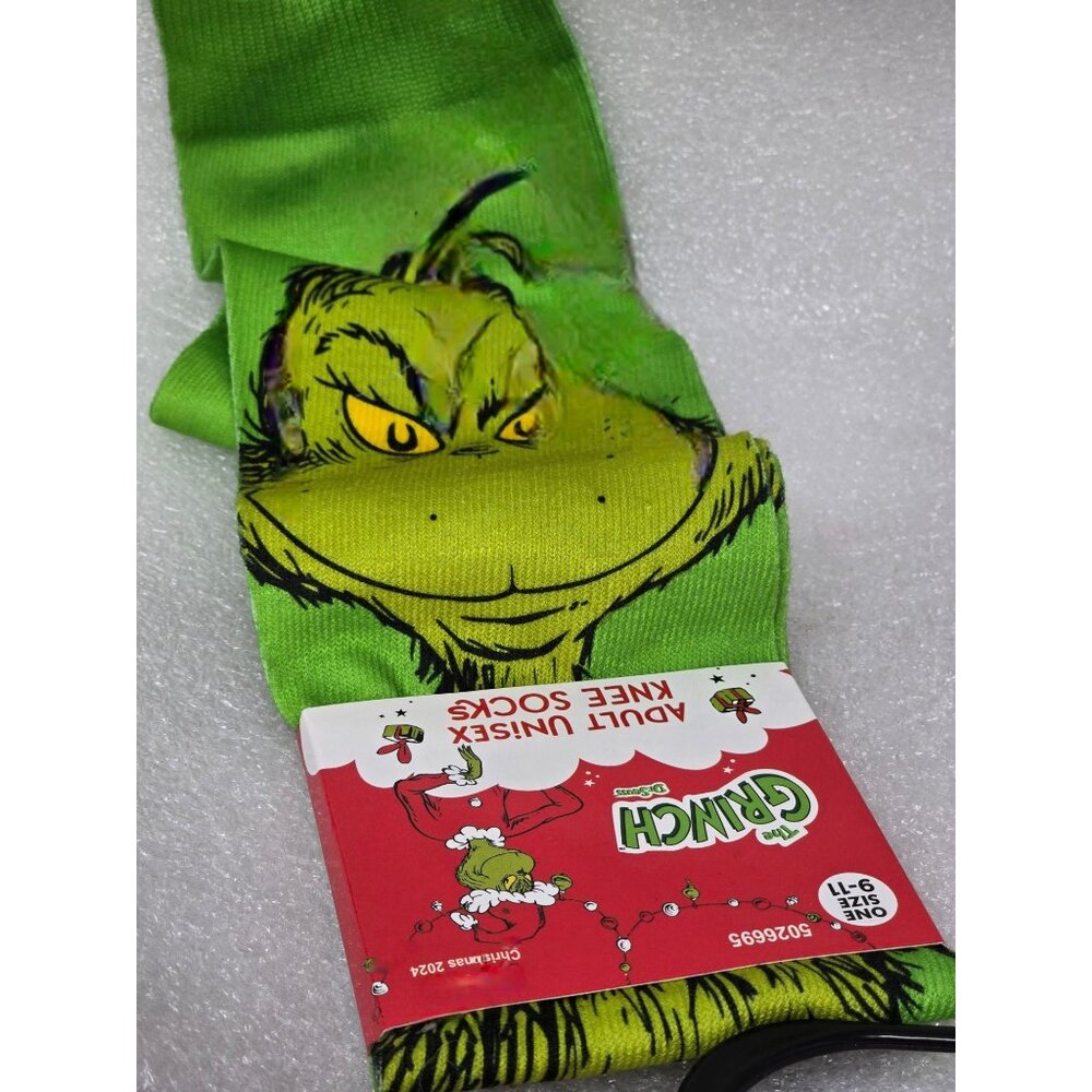 Dr Seuss The Grinch Christmas Adult Unisex Knee Socks Size 9-11 Green